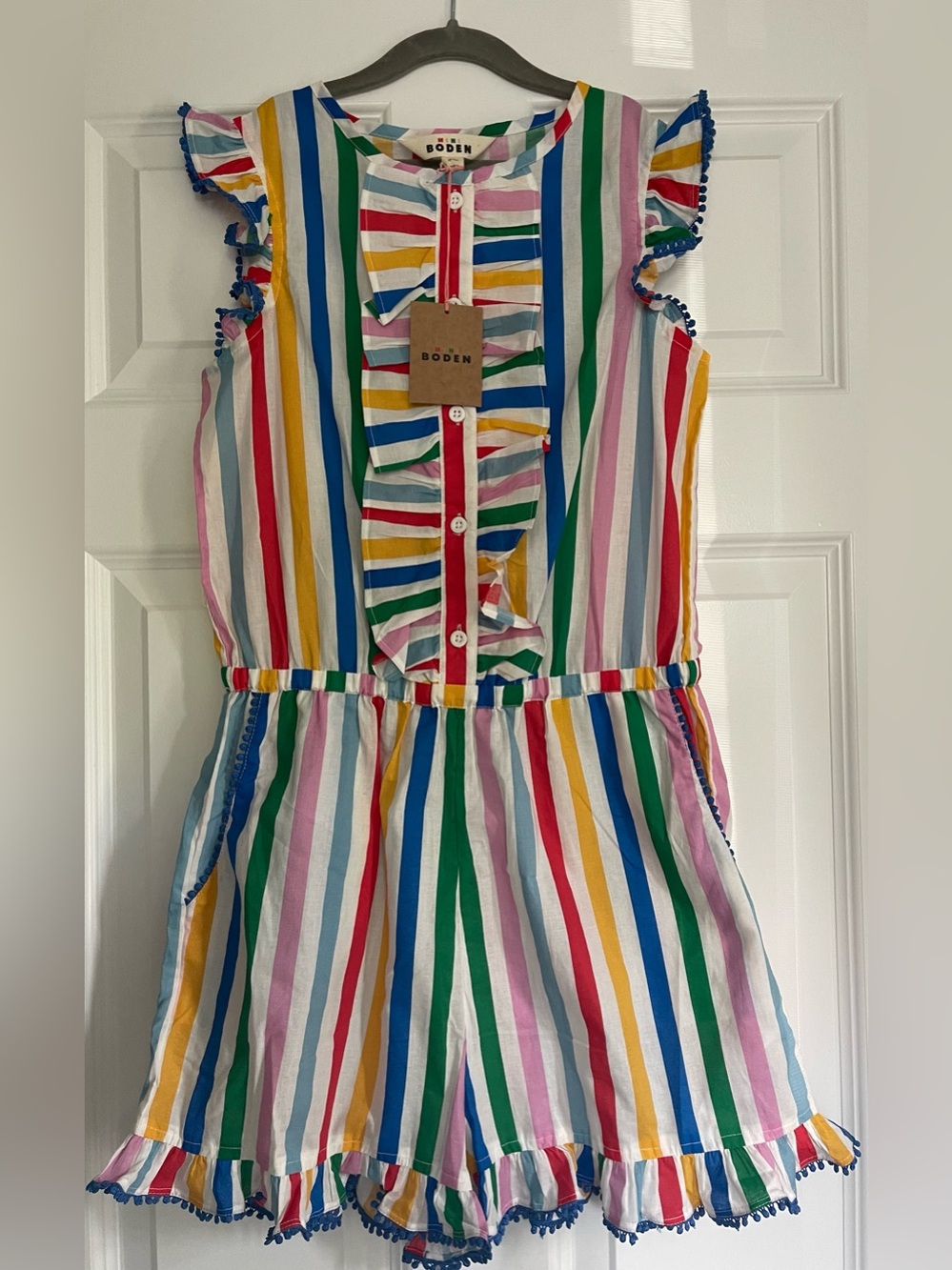 NWT Mini Boden rainbow stripe romper 13/14